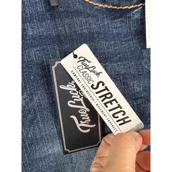 True Luck Bootcut jeans contrast‎ stitch embroidered blue Y2K grunge sz 34x32 - Picture 3 of 10